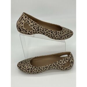 CROCS Kadee Cut Out Leopard Animal Print Slip On Ballet Flat Shoe Size 9 W